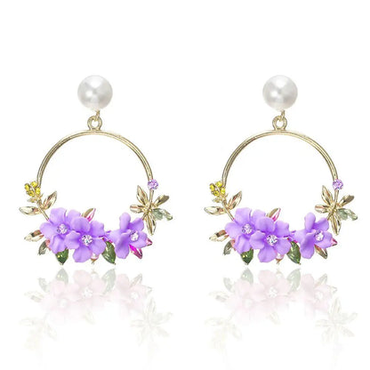 Gold Flower and Pearl Earrings Unique Joyas