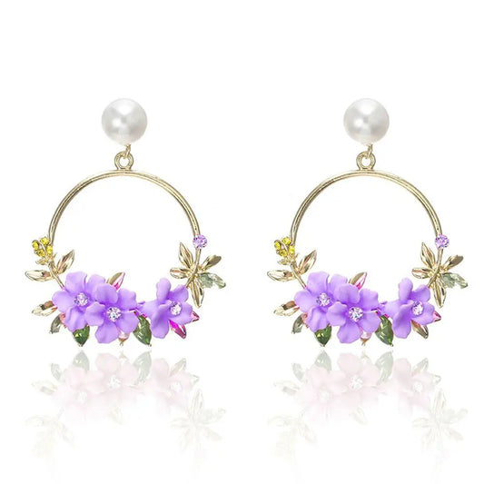 Gold Flower and Pearl Earrings Unique Joyas