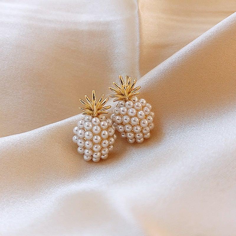 Tropical Pineapple and Pearl-Embellished Earrings