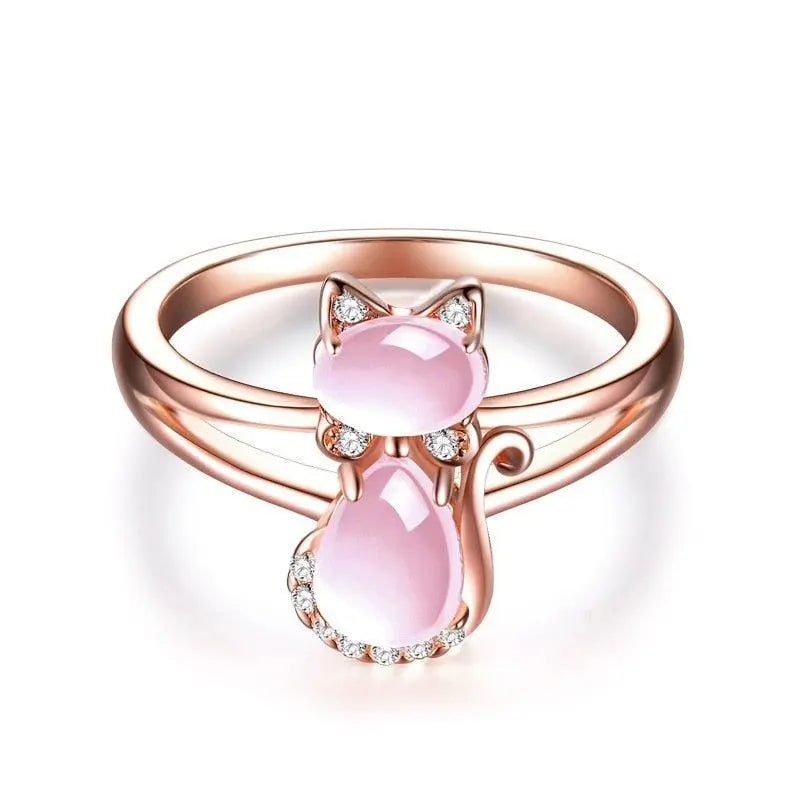 Rose Gold Cat Ring Unique Joyas