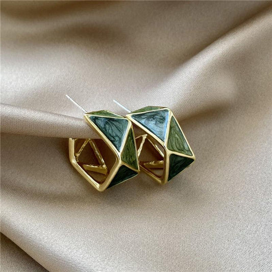 Green Enamel Earrings in Gold Unique Joyas