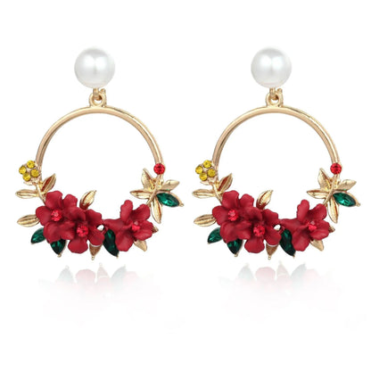 Gold Flower and Pearl Earrings Unique Joyas