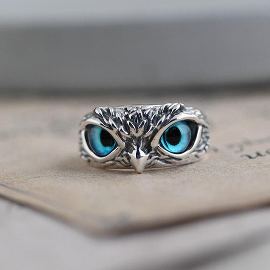 Owl of good luck adjustable ring in silver and opal Claire Jewelry