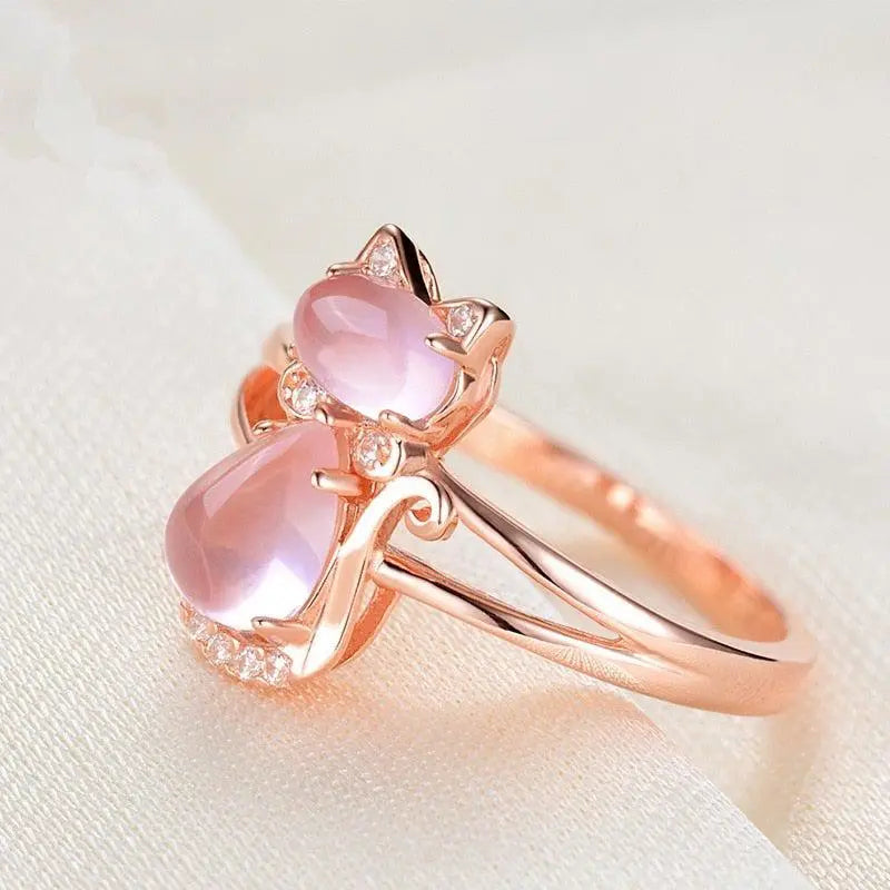 Rose Gold Cat Ring Unique Joyas