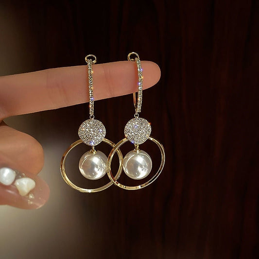 Luxury earrings with cultured pearls and zircons Claire Jewelry