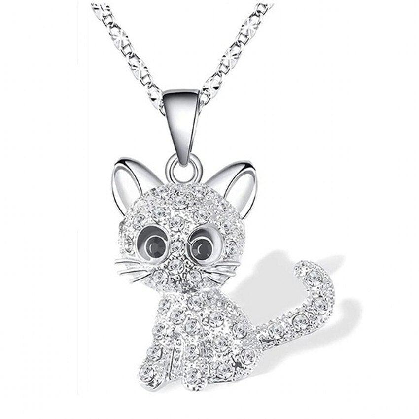 Silver Baby Kittens and Colored Zirconia Necklace