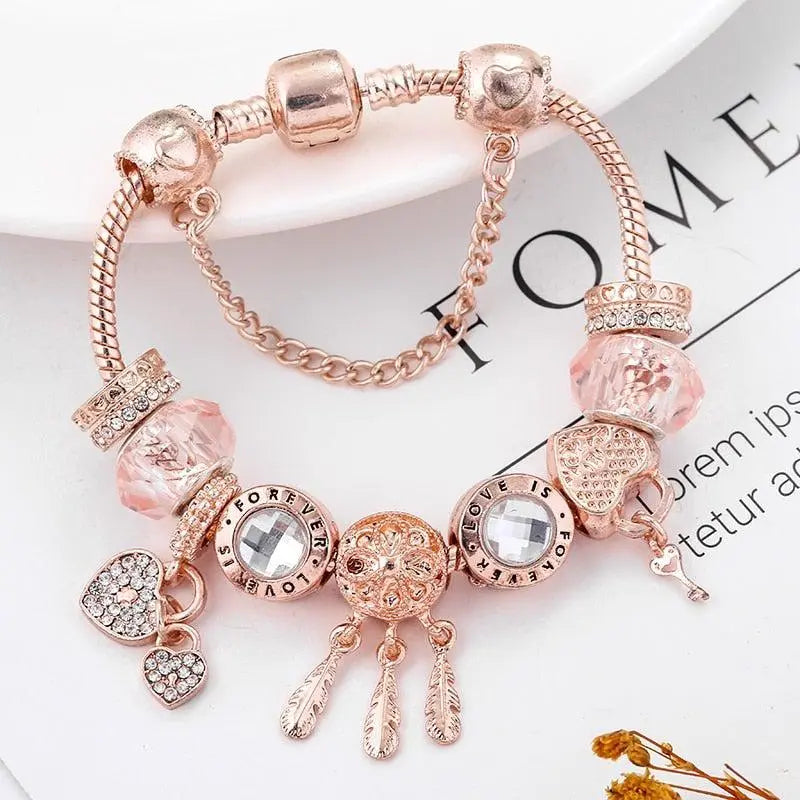 Rose Dreamcatcher Bracelet with Charms in Sterling Silver Included Unique Joyas