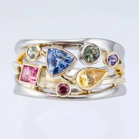 Vintage Colored Crystal Ring Unique Joyas