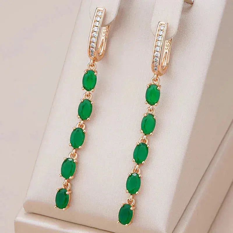 Hanging Earrings with Green Crystal