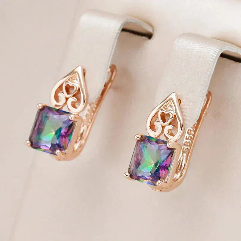 Elegant Multicolored Cubic Earrings in Gold Unique Joyas