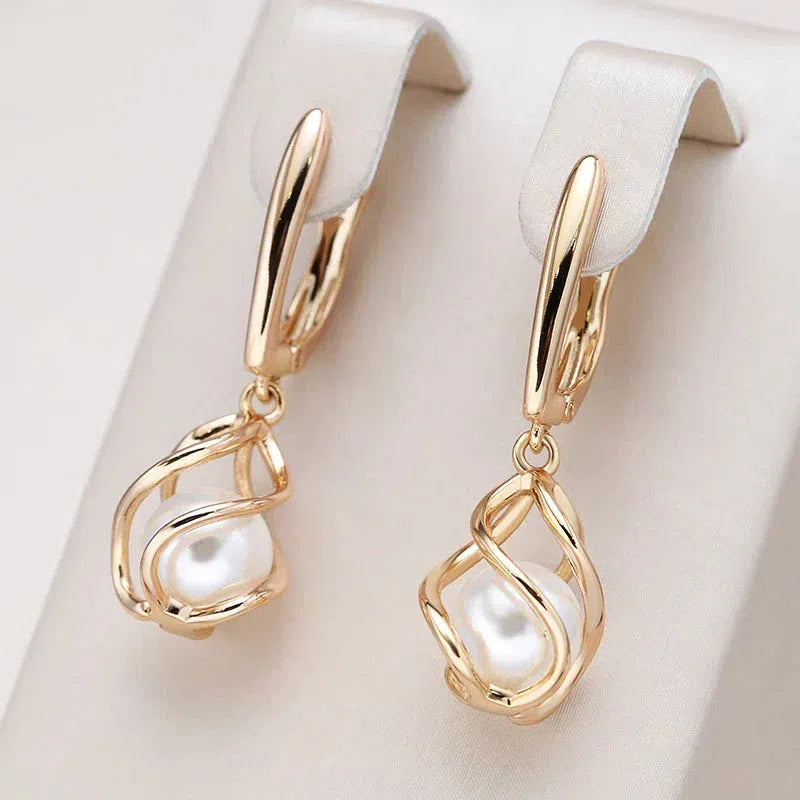 Elegant Gold Pearl Earrings