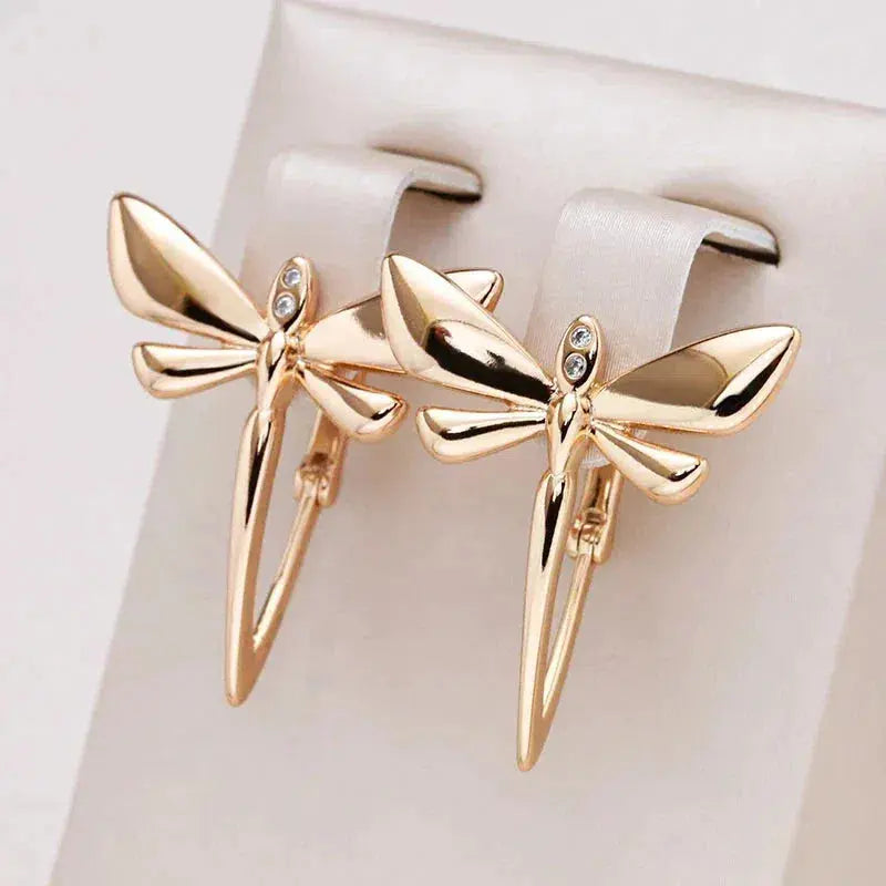 Elegant Gold Dragonfly Earrings Unique Joyas