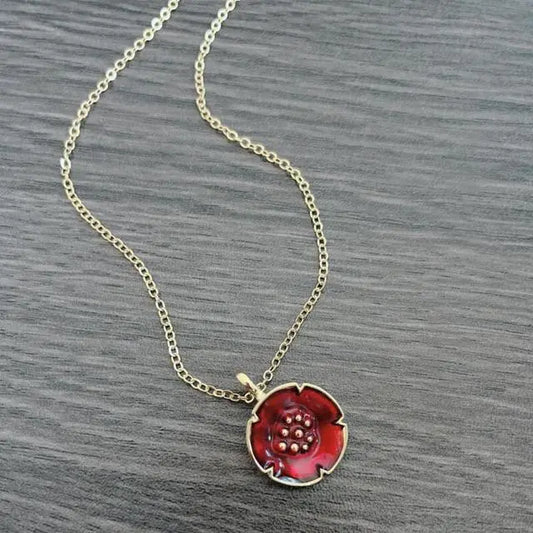 Red Vintage Necklace in Gold Unique Joyas