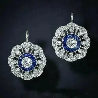 Vintage Mandala Blue Zirconia Earrings Unique Joyas