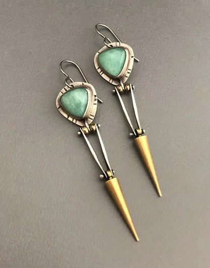 Ethnic Boho Earrings Made of Green Resin Stone Unique Joyas