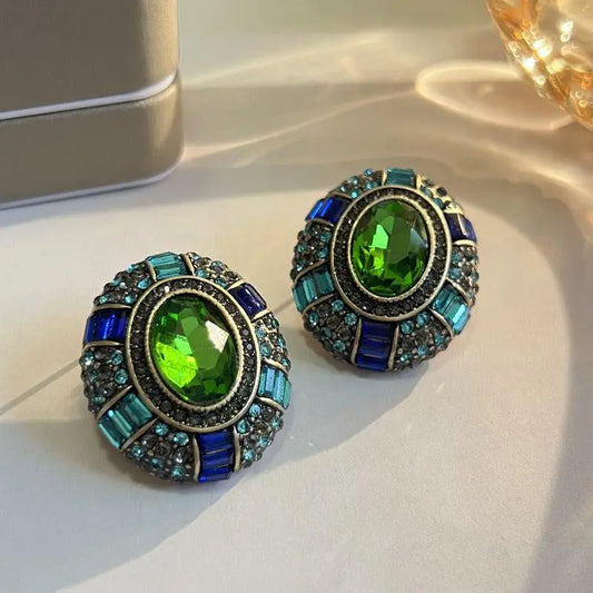 Vintage earrings with green crystal and blue zirconia Unique Joyas