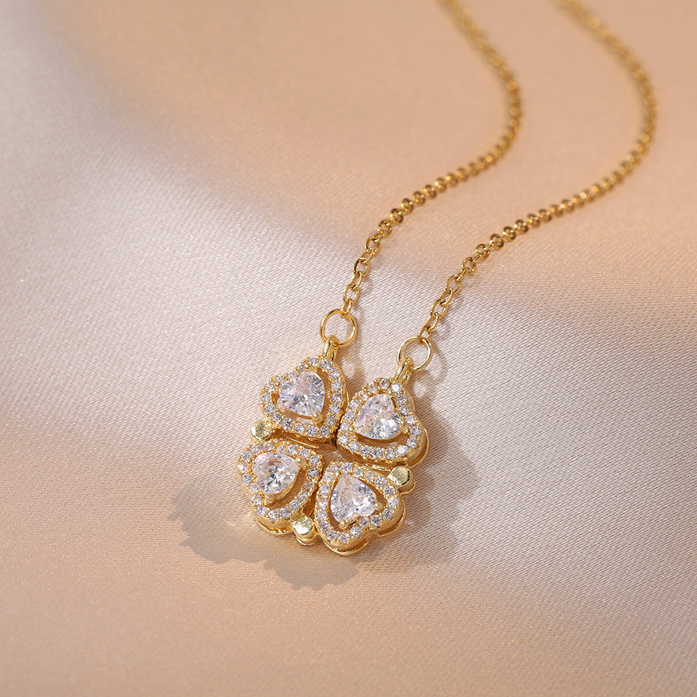 Lucky clover necklace with diamond accents