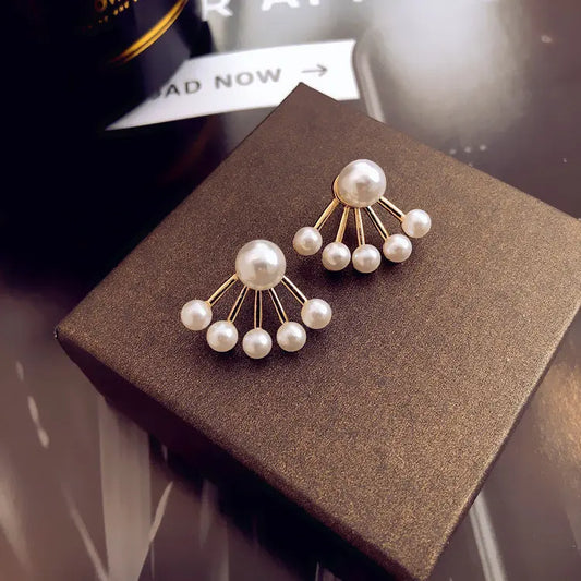 Pearl Fan Earrings with Golden Accents Unique Joyas