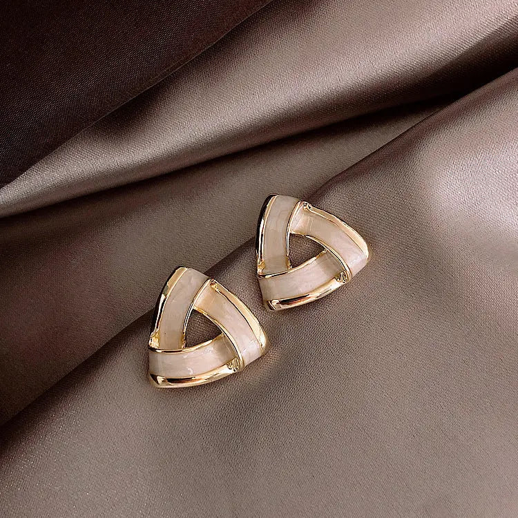 Modern Geometric Gold Pearl Earrings Unique Joyas