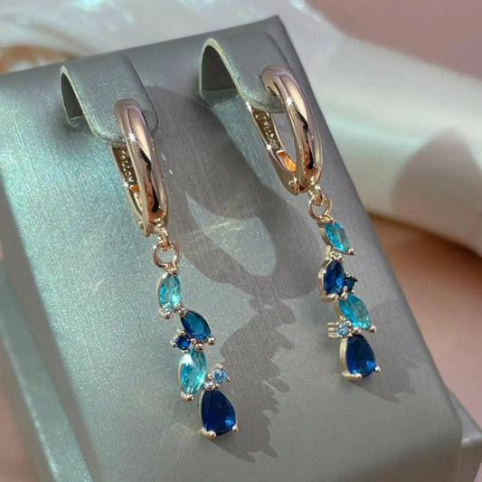 Elegant Earrings Made of Blue and Golden Crystal Unique Joyas