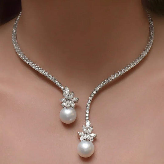 Elegant shiny necklace with pearls made of sterling silver Unique Joyas