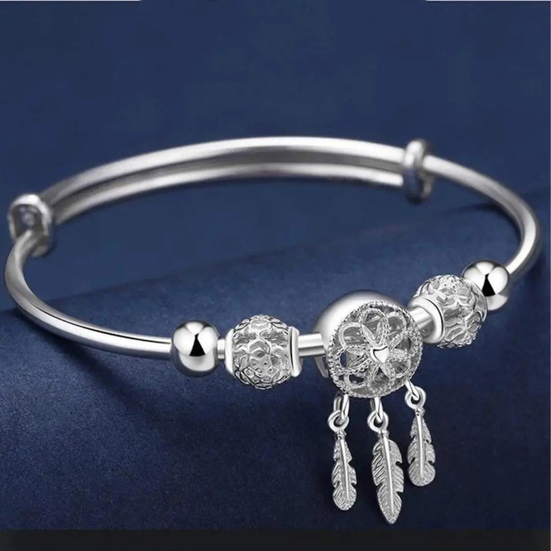 Adjustable bracelet with triple leaf charms made of 925 sterling silver Unique Joyas