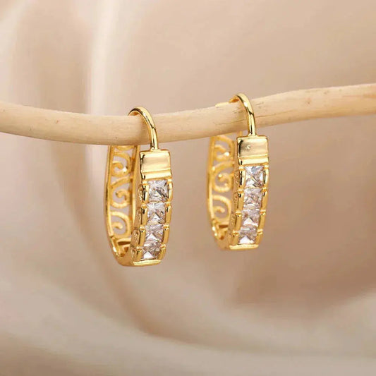 Minimalist Hollow Zirconia Earrings in Gold Unique Joyas