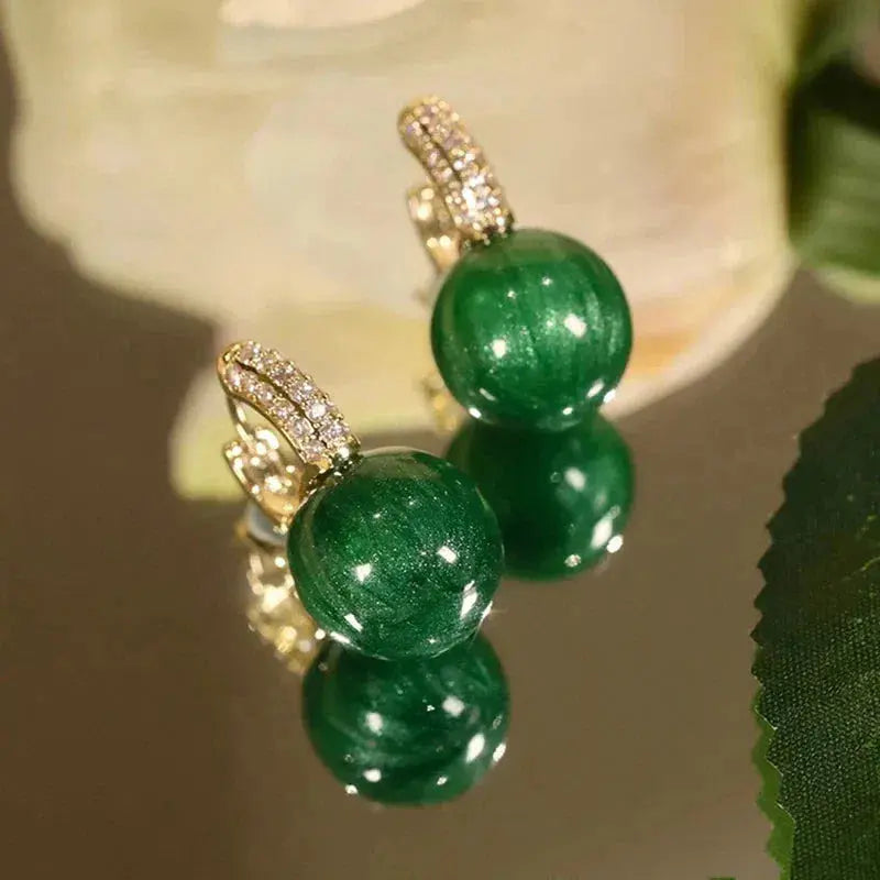 Green Pearl Earrings in Gold Unique Joyas