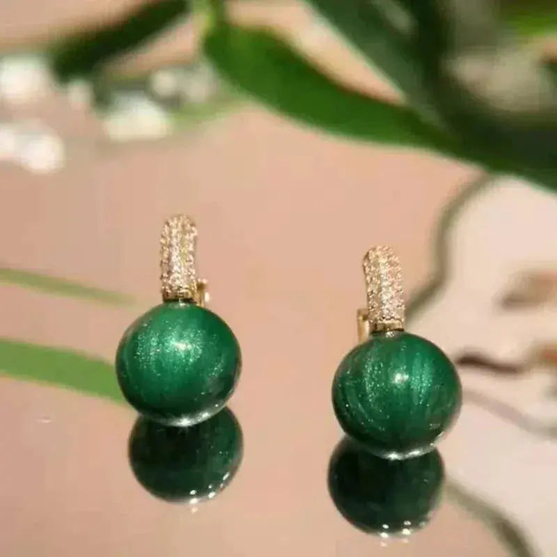 Green Pearl Earrings in Gold