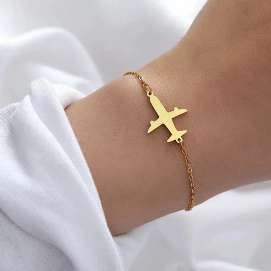 Golden Airplane Bracelet Unique Joyas