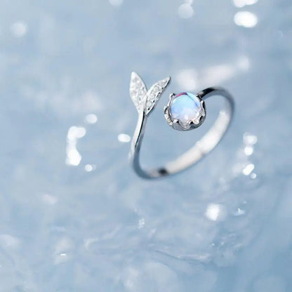 Adjustable ring with dolphin tail made of sterling silver and blue zirconium dioxide Unique Joyas