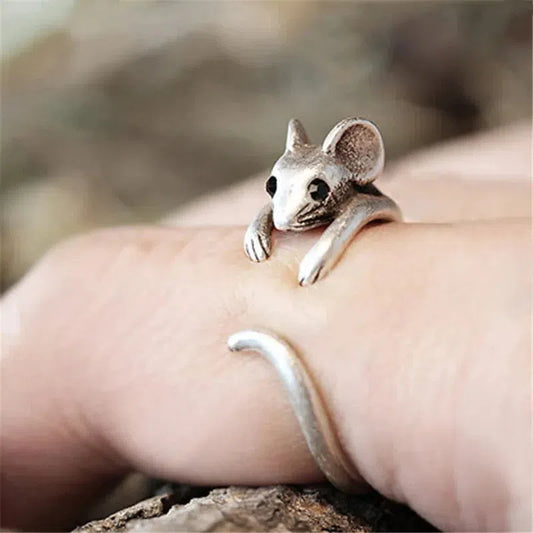 Vintage Silver Mouse Ring Unique Joyas