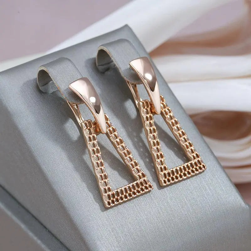 Geometric Pendant Earrings with Zirconia in Gold Unique Joyas