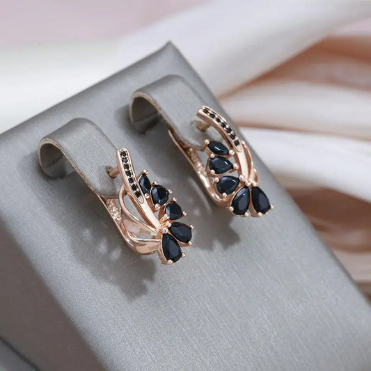 Elegant Earrings with Black Crystal