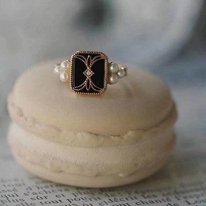 Vintage Luxury Pearl Enamel Rings Unique Joyas