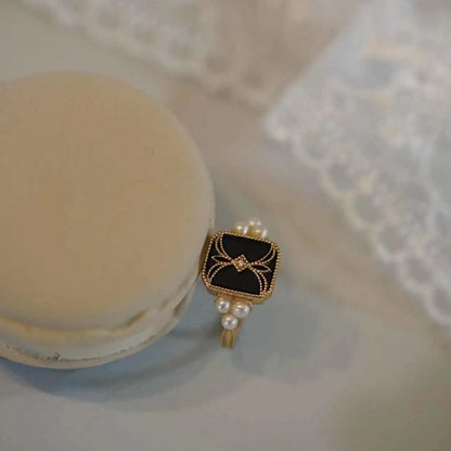 Vintage Luxury Pearl Enamel Rings Unique Joyas