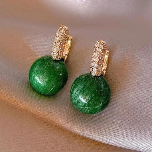 Green Pearl Earrings in Gold Claire