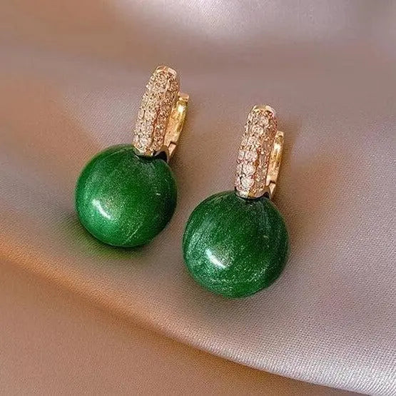 Green Pearl Earrings in Gold Unique Joyas