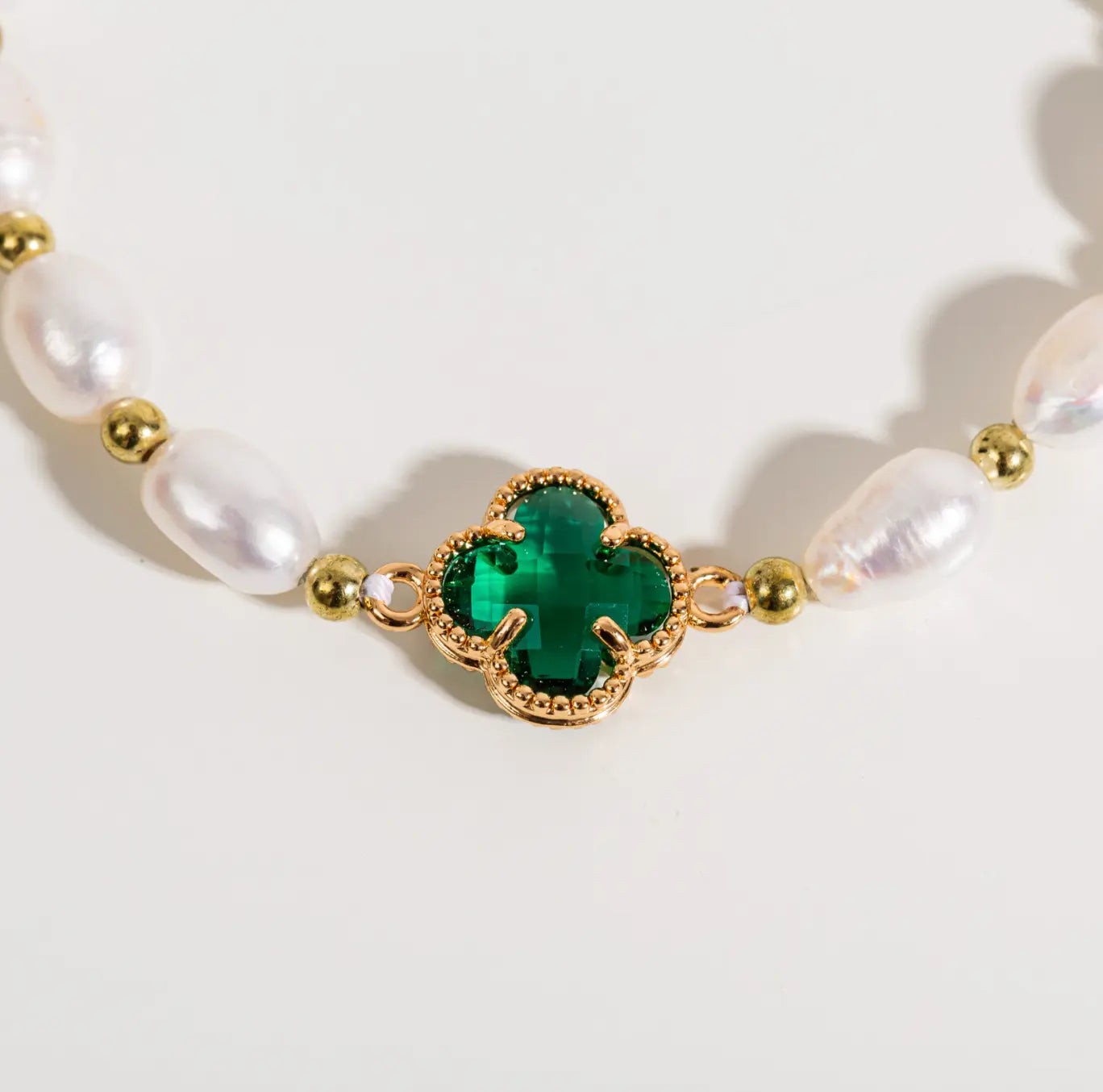 Emerald Clover Leaf Beaded Bracelet Unique Joyas