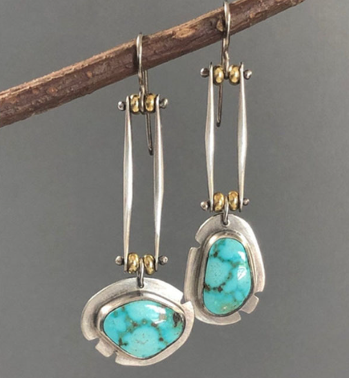 Two-tone Earrings in Turquoise Unique Joyas