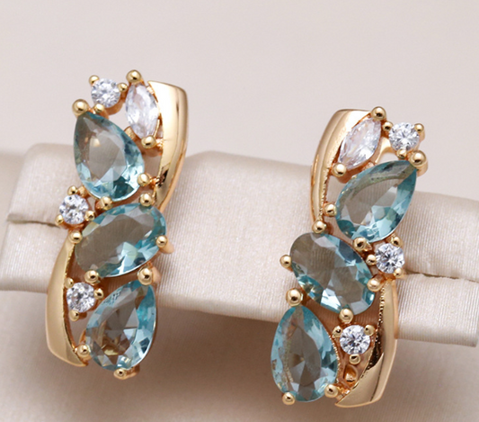 Turquoise Crystal Earrings in Gold Unique Joyas