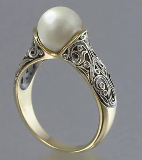 Vintage Pearl Golden Ring Unique Joyas