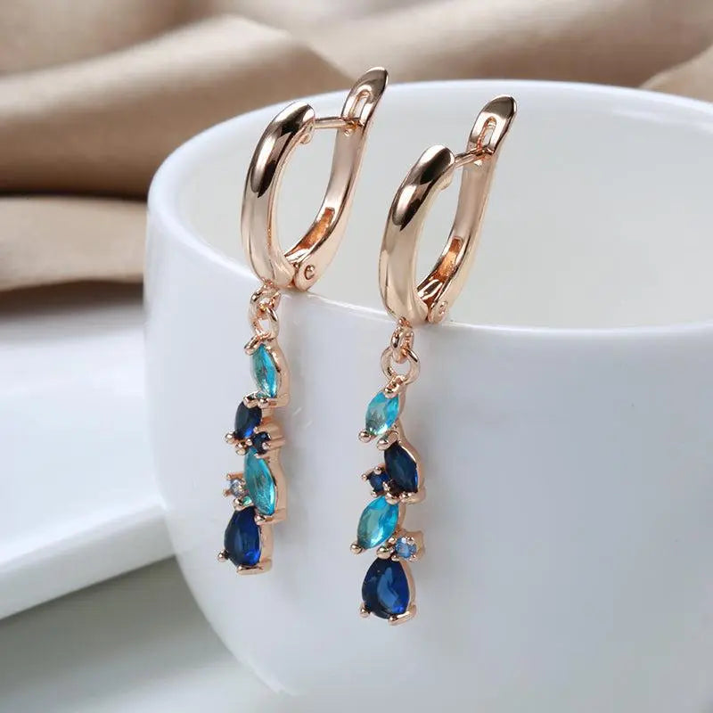 Elegant Earrings Made of Blue and Golden Crystal Unique Joyas