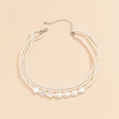 White Stone and Pearl Necklace in Gold