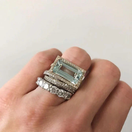 Vintage silver turquoise glass ring set Claire Jewelry