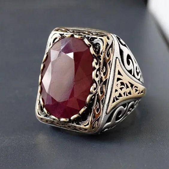 Turkish Vintage Seal Ring Red Unique Joyas