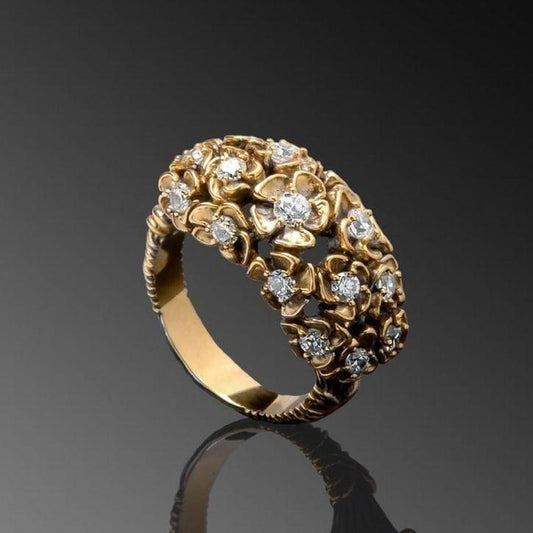 Golden Shiny Ring with Flowers