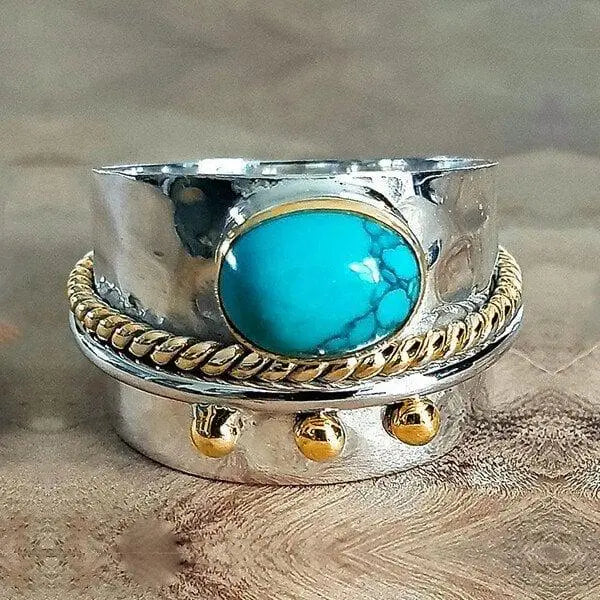 Turquoise wide band ring Unique Joyas