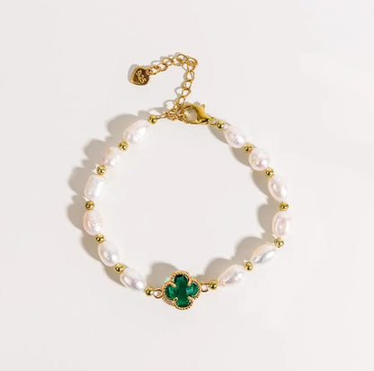 Emerald Clover Leaf Beaded Bracelet Unique Joyas