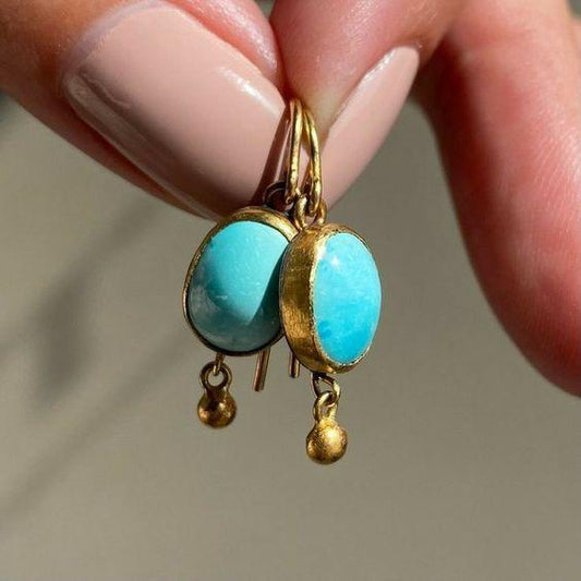 Vintage Blue Stone Golden Earrings Unique Joyas